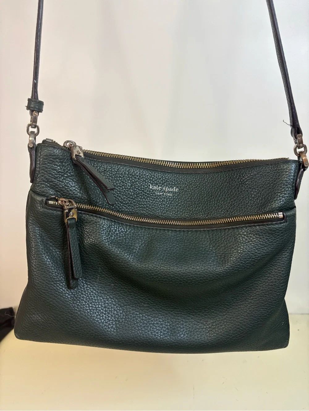 kate spa Kate Spade NY Jackson Forest Green Leather Crossbody Bag Purse Top Zip